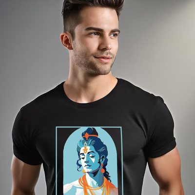 Firefly generate a realistic image of a white caucasian model wearing a premium black round neck T-s-Recovered